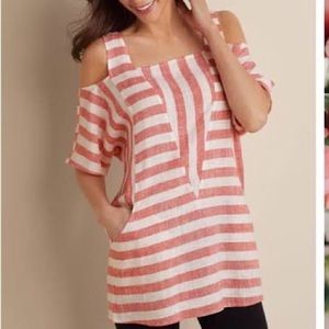 Soft Surroundings Linen Coastal Stripe Tunic